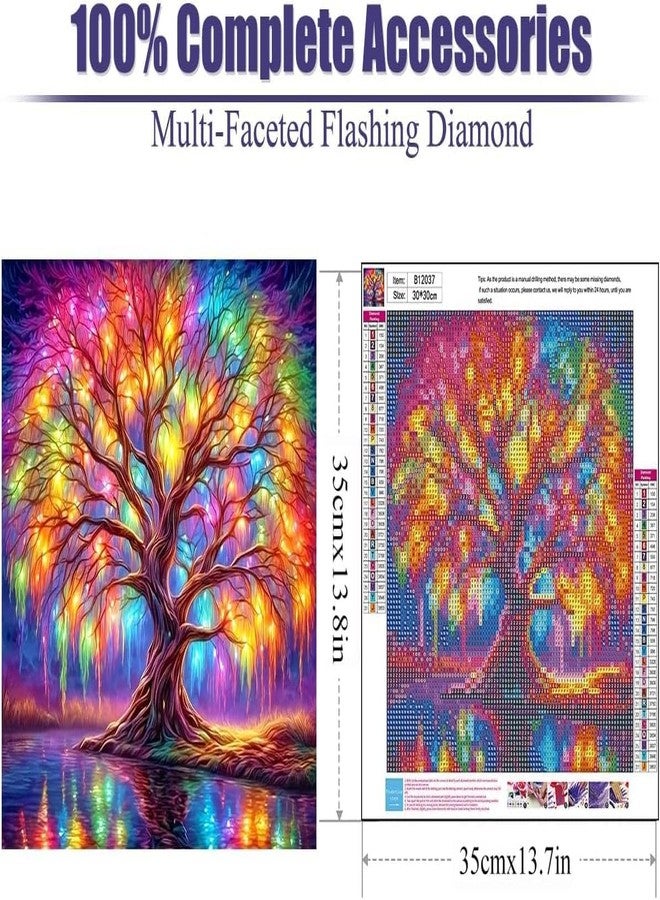 Hudux 5D Diamond Painting Kits for Adult Colourful Tree of Life Diamond Art Kits for Adult Beginners Tree Diamond Painting Full Round Drill Crafts Kit for Home Wall Decor Gift 12x12in - Image 2